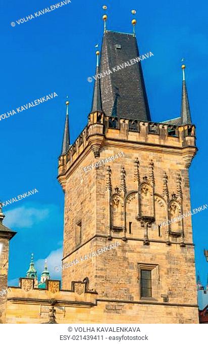 High Gothic Old Town bridge tower of Charles Bridge on the Lesser Quarter side, Prague, Czech Republic