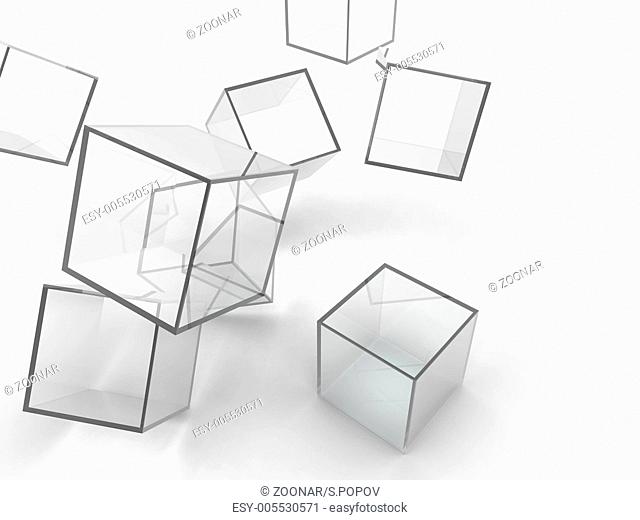 Abstract transparent glass cubes on a white backgr