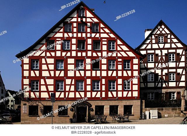 Historic half-timbered Franconian houses, Oberer Markt, Altdorf, Franconia, Bavaria, Germany, Europe