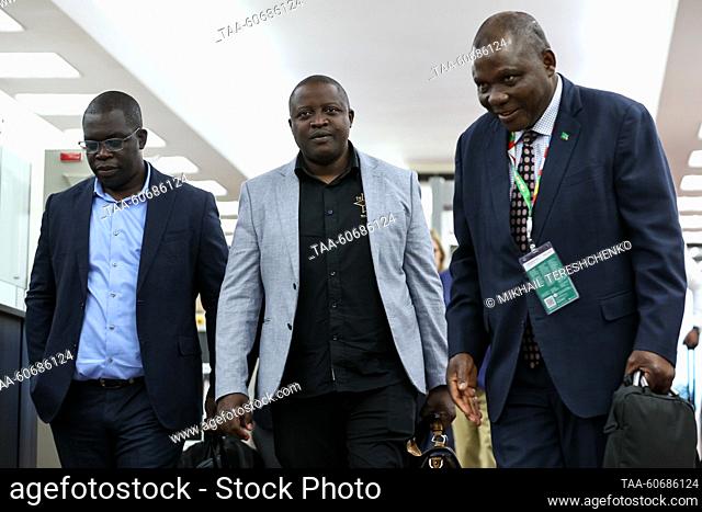 RUSSIA, ST PETERSBURG - JULY 26, 2023: Minister of Foreign Affairs and International Cooperation of the Republic of Zambia Stanley Kakubo (C) is seen on arrival...