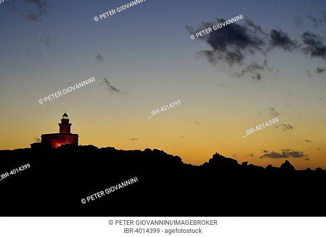 Sunset above the lighthouse, Capo Testa, Province of Olbia-Tempio, Sardinia, Italy