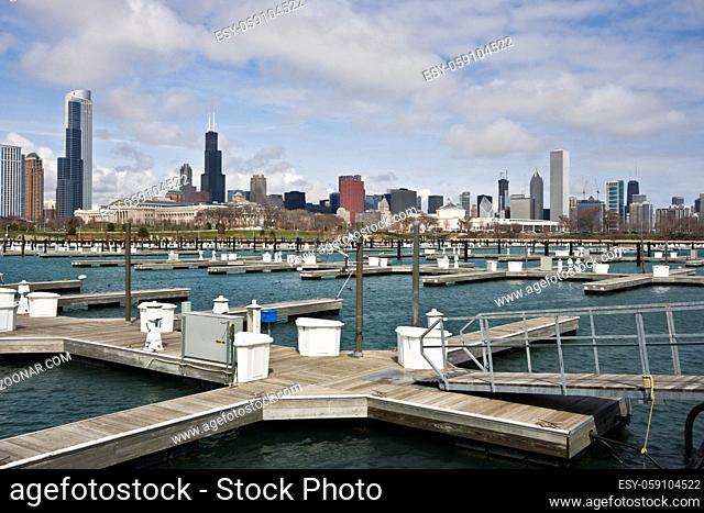 Chicago, IL seen from empty marina
