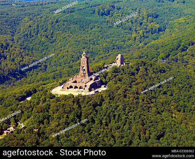 Oberburg with Barbarossa tower and Kyffhauser monument, Kyffhauser mountains, Thuringia, Germany