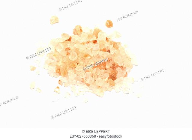 Himalayan salt pile on white background isolated