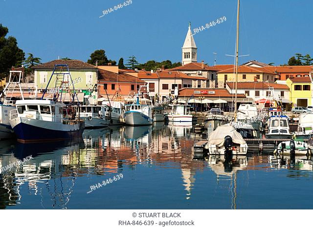 Harbour and Venetian style campanile, Novigrad Cittanova, Istria, Croatia, Adriatic, Europe