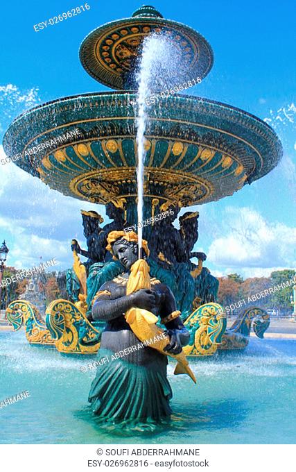 Monumental fountains located in the Place de la Concorde in the center of Paris