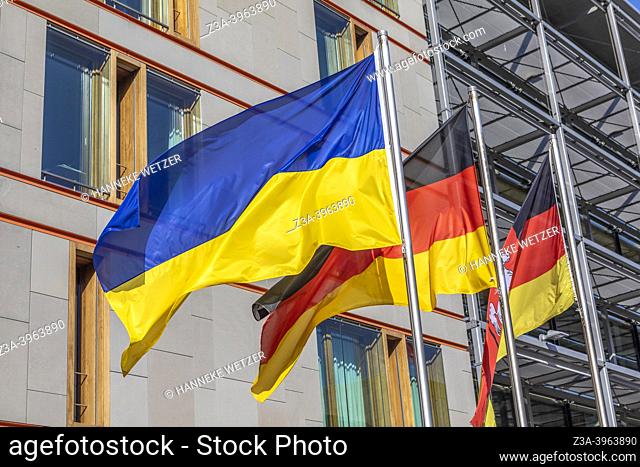 Ukrainian and German flag in Berlin, Europe