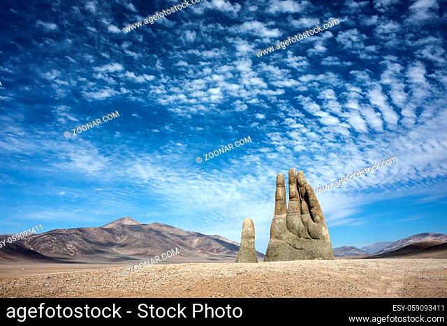 ANTOFAGASTA, APRIL 6: Rains in the Atacama Desert washed away graffiti from the sculpture Hand of Desert (Mano de Desierto) April 6, 2014