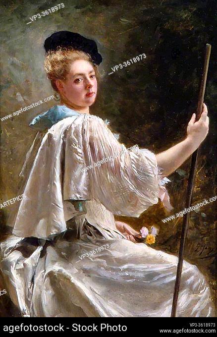 Jacquet Gustave Jean - Lady with a Staff - French School - 19th Century