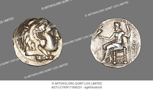 Tetradrachm (Coin) Portraying Alexander the Great as Herakles, 323/317 BC, Greek, minted in Sidon, ancient Phoenicia, Macedonia, Silver, Diam. 2