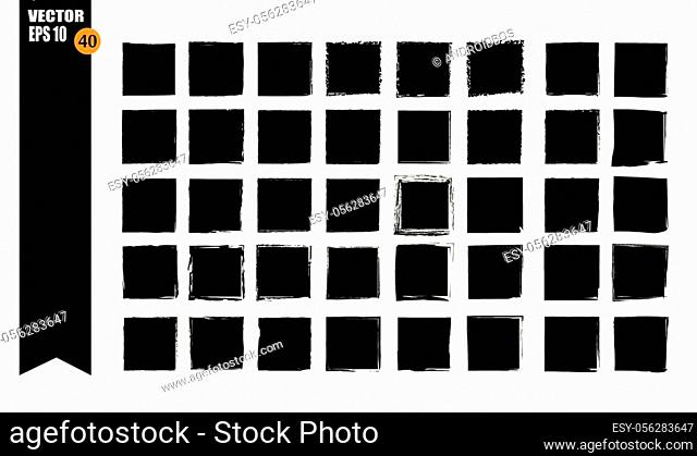 A set of frames, black squares, textural lines, also brushes
