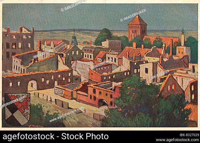 Church and ruins, Goldap, German Goldap, small town in the Polish voivodeship Warmia-Masuria, formerly East Prussia, Germany, view from c