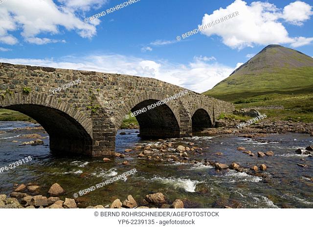 Sligachan Bridge and mountains of the Cuillins, Skye, Scotland
