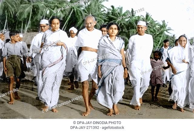 Mahatma Gandhi and Dr Sushila Nayyar at Juhu Beach, Bombay, India, Asia, July 5, 1939