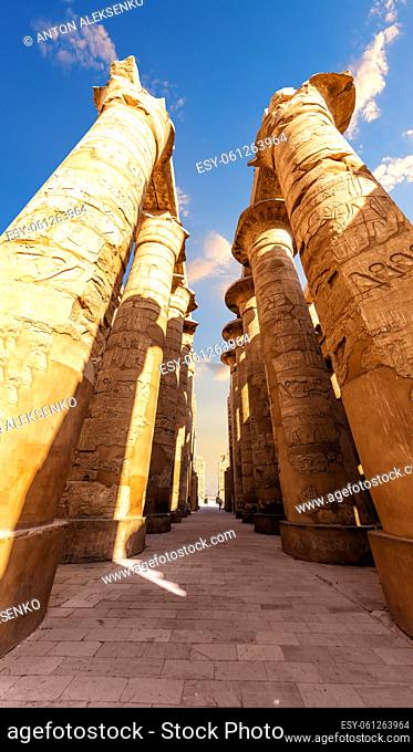 Ancient Columns in the Great Hypostyle Hall, Karnak Temple, Luxor, Egypt