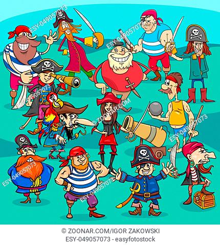 Cartoon Illustrations of Fantasy Pirate Characters Group