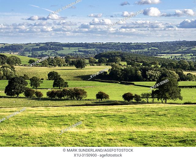Lower Wharfedale countryside from Low Lane near Stainburn North Yorkshire England
