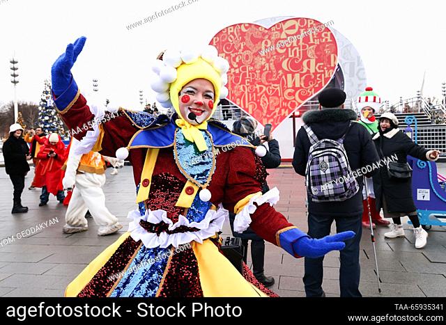RUSSIA, MOSCOW - DECEMBER 20, 2023: A performer is seen during the Russia Expo international exhibition and forum at the VDNKh exhibition centre