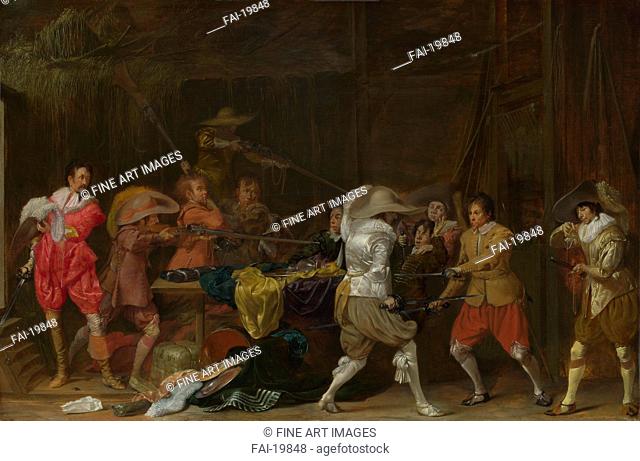 Soldiers fighting over Booty in a Barn. Duyster, Willem Cornelisz (1599-1635). Oil on wood. Baroque. c. 1623. Holland. National Gallery, London