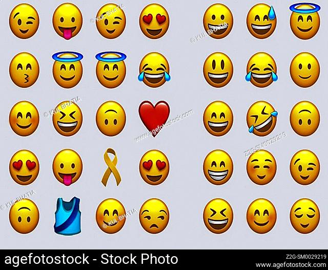 Commonly used emoji emoticons and other symbols, icons, vector illustrations
