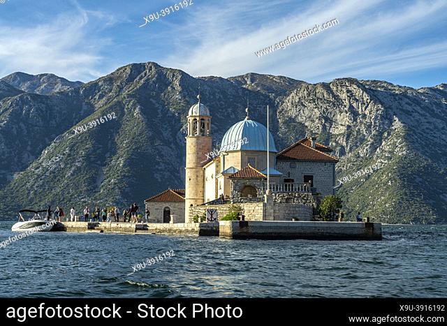 The Roman Catholic Church of Our Lady of the Rocks on the artificial island Gospa od Škrpjela near Perast at the Bay of Kotor, Montenegro, Europe