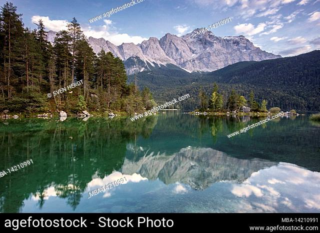 The Eibsee in Bavaria with the Zugspitze in the background