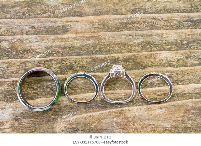 Macro photography of wedding rings just before the ceremony for the bride and groom