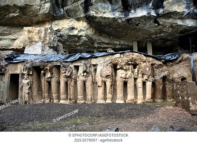 Pitalkhora Caves. Rock-cut Elephants. Aurangabad district, Maharashtra, India