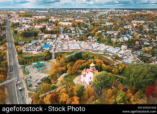 Mahiliou, Belarus. Mogilev Cityscape With Temple of the Holy Royal Martyrs and New Martyrs and Confessors of the 20th Century