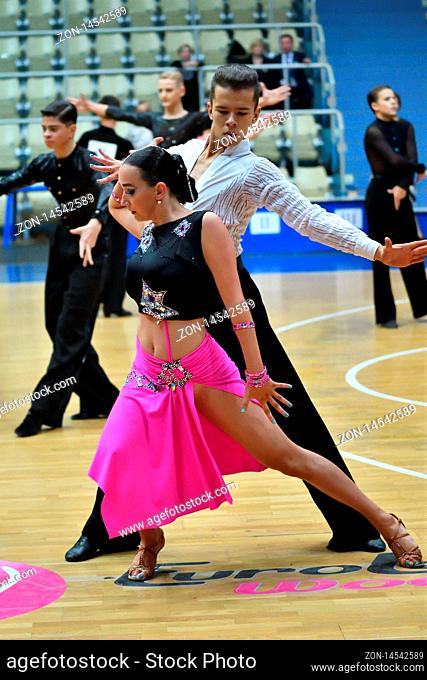 Orenburg, Russia - 12 November 2016: Girl and boy dancing on Orenburg competitions in sport dancing