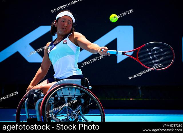 Japanese Yui Kamiji (WTA 2) pictured in action during the final of the women's wheelchair doubles between Dutch pair De Groot/ / Van Koot and Japanese/British...