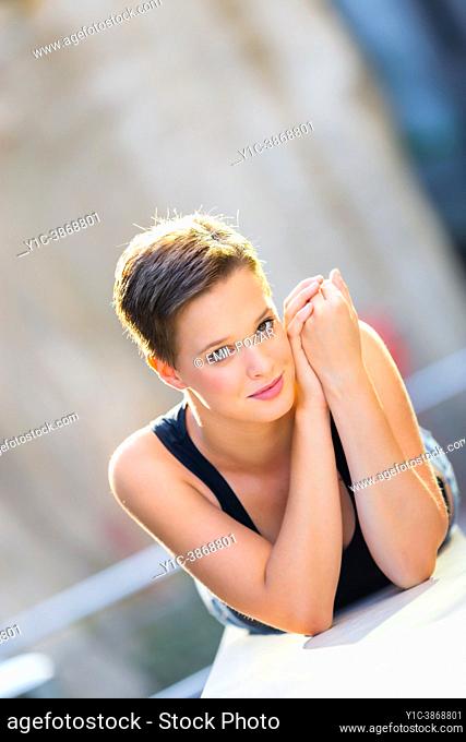 Stunning Short-haired teengirl close-up portrait
