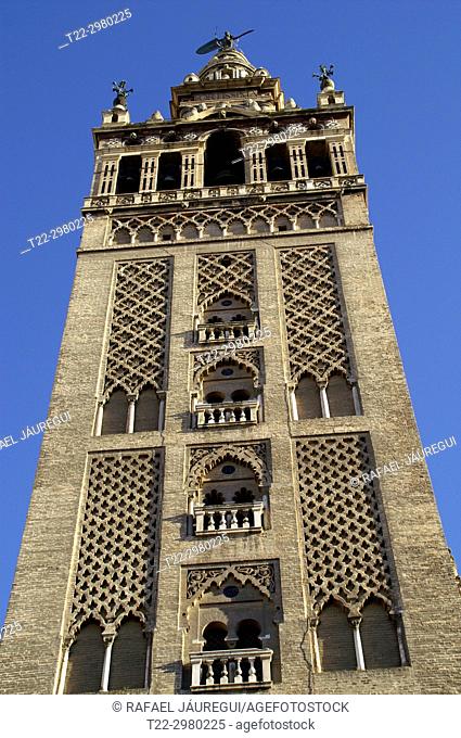 Sevilla (Spain). The Giralda of Seville, bell tower of the cathedral of the city
