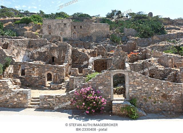 Historic site, ruins, abandoned village, Spinalonga island, formerly used as a leper colony, near Elounda, Crete, Greece, Europe