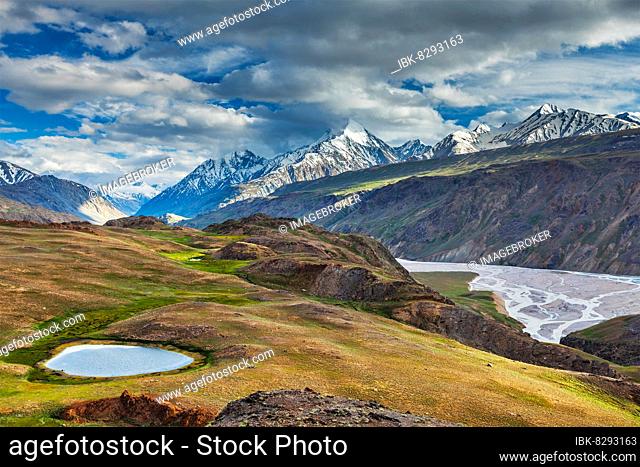 Himalayan landscape near Chandra Tal lake. Spiti Valley, Himachal Pradesh, India, Asia