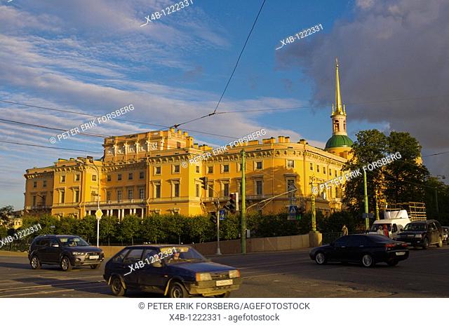 Traffic in front of Mikhailovsky Palace central St Petersburg Russia Europe
