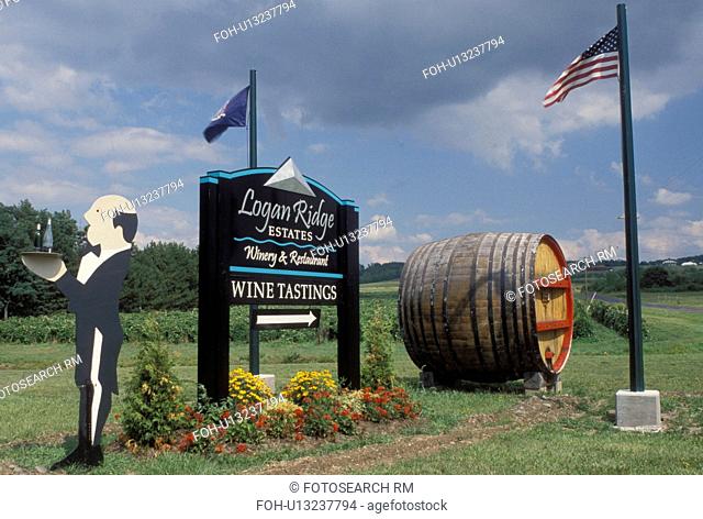 NY, Finger Lakes, Romulus, New York, Cayuga Lake, Logan Ridge Estates Winery sign on the Seneca Wine Trail in the wine growing region of the Finger Lakes