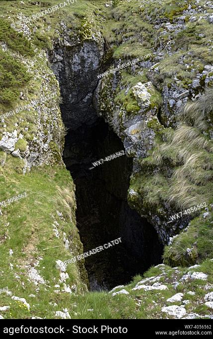 Bòfia cave, an old ice well in the Port del Comte mountain (Lord Valley, Solsonès, Catalonia, Spain, Pyrenees)