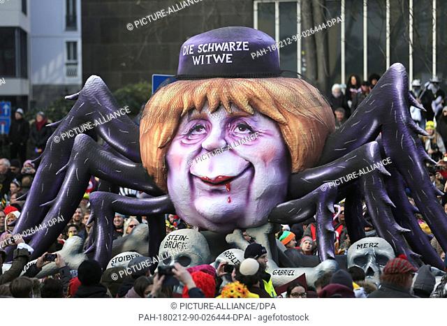 A political caricature float featuring ""German Chancellor Angela Merkel of the Christian Democratic Union, as a black widow spider"" takes part in the...