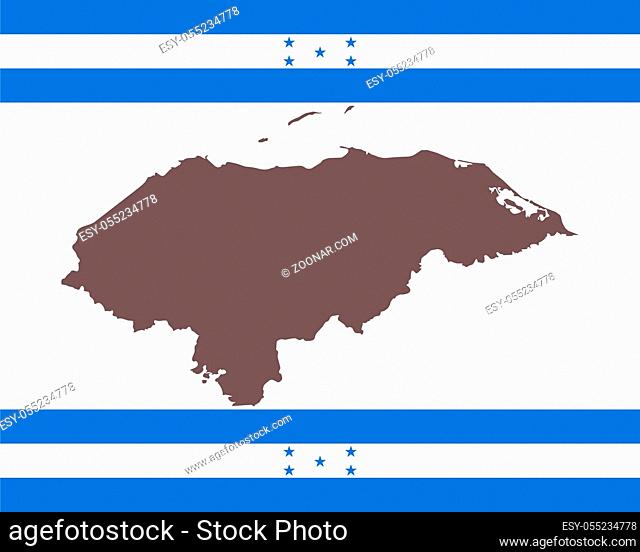 Landkarte von Honduras auf Hintergrund mit Fahne - Map of Honduras on background with flag