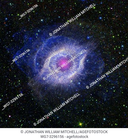 OUTER SPACE -- 2012 -- A dying star is throwing a cosmic tantrum in this combined image from NASA's Spitzer Space Telescope and the Galaxy Evolution Explorer...