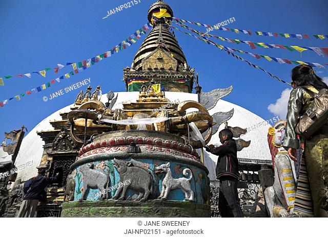 Nepal, Kathmandu, Swayambunath Buddhist Stupa Monkey Temple, giant Dorje