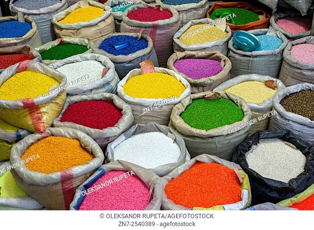 Powdered paint for sale, Grand bazaar in Tehran, Iran