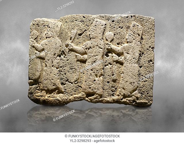 Hittite monumental relief sculpted orthostat stone panel of a Procession Limestone, KarkamÄ±s, (KargamÄ±s), Carchemish (Karkemish), 900-700 B. C