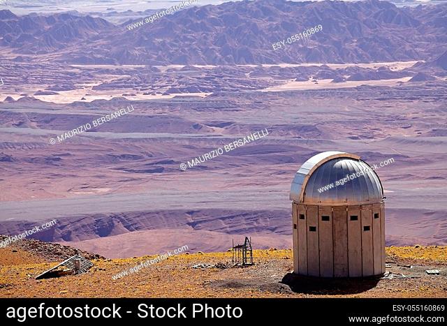 Observatory with Salar de Arizaro at the Puna de Atacama, Argentina. Salar of Arizaro is a large salt flat of the Andes in north-western Argentina and it covers...