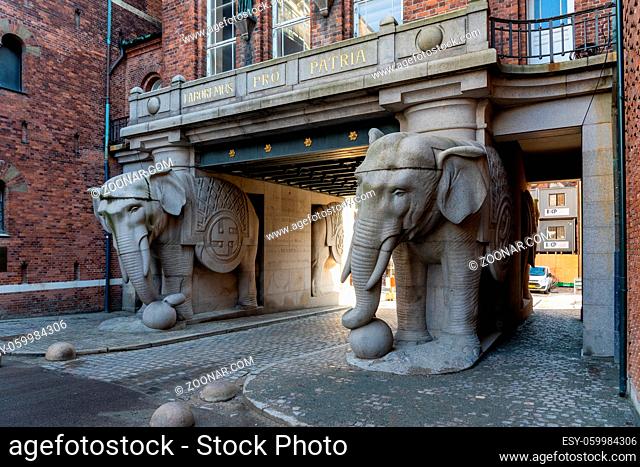 Copenhagen, Denmark - February 14, 2020: The famous elephant gate at the old Carlsberg brewery