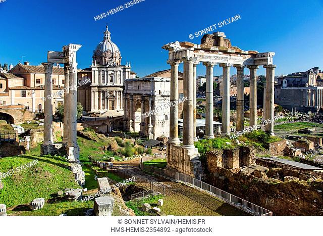 Italy, Lazio, Rome, historical center listed as World Heritage by UNESCO, the Roman Forum and the Arch of Septimius Severus