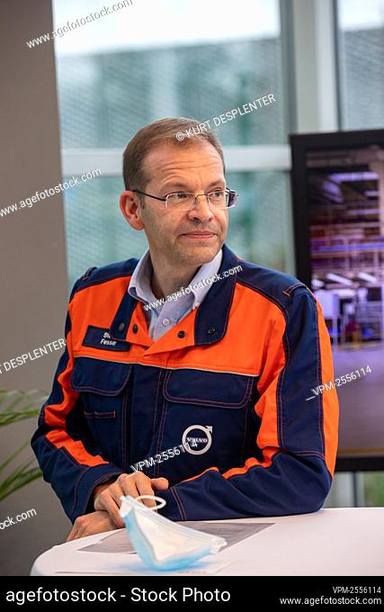 Volvo Car Group director Steve Fesser pictured during the presentation of the first full electric car at the production site of the electric vehicles