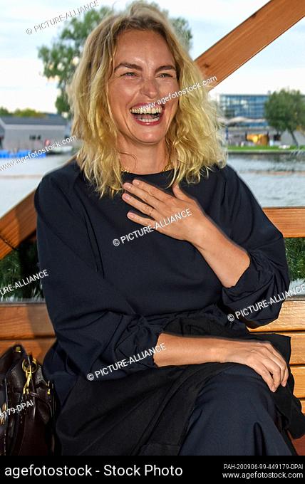 05 September 2020, Bavaria, Starnberg: Actress Nina Hoss laughs on the ferry at the 14th Five Lakes Film Festival before the award ceremony for the...