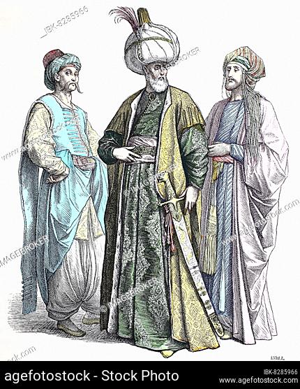 Folk traditional costume, clothing, history of costumes, distinguished Turk, Turkish Badishah, 16th century, Turkey, digitally restored reproduction of a 19th...